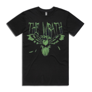 Two Headed Crow Black T-Shirt [Green Print] - Image 2